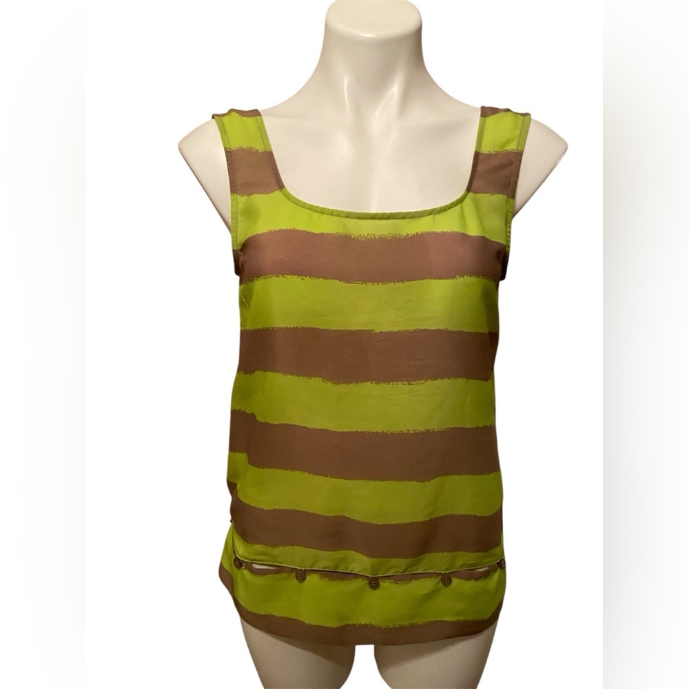 BCBGeneration Women’s Lime Green and Brown Striped Tank Adjustable Top Size XS